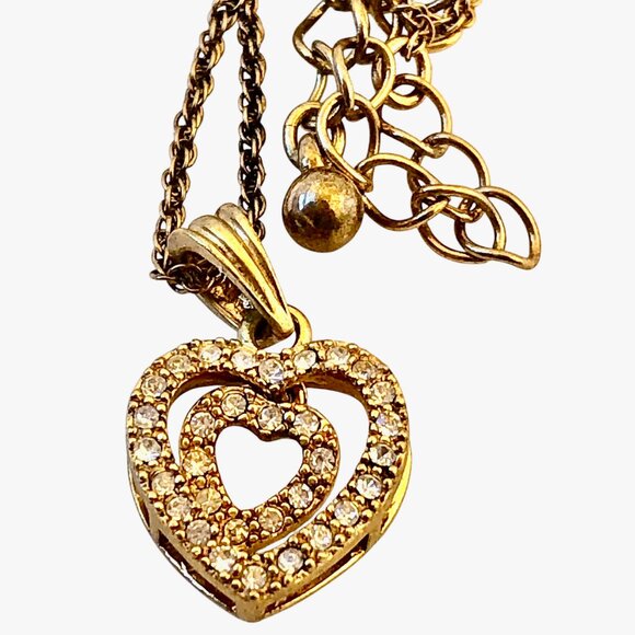 Avon Floating Heart Pendant Rhinestones Necklace Signed NA 16" - Picture 4 of 14